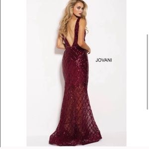 Maroon Sequined Jovani Prom Pageant Gown Red